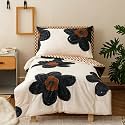 KAREVER Flower Toddler Bedding Set Botanical Print 4 Pieces Crib Bed Set Kids White Black Floral Comforter Set