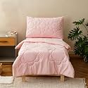 KAREVER Flower Toddler Bedding Set Botanical Print 4 Pieces Crib Bed Set Kids Pink Floral Comforter Set