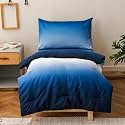 KAREVER Gradient Blue Toddler Bedding Set Ombre White Blue 4 Pieces Crib Bed Set Kids Bluey Comforter Set