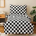 KAREVER Grid Toddler Bedding Set Black White Checkered 4 Pieces Crib Bed Set Kids Pliad Comforter Set