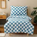 KAREVER Grid Toddler Bedding Set Blue White Checkered 4 Pieces Crib Bed Set Kids Bluey Pliad Comforter Set