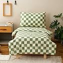 KAREVER Grid Toddler Bedding Set Green White Checkered 4 Pieces Crib Bed Set Kids Pliad Comforter Set