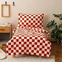 KAREVER Grid Toddler Bedding Set Orange White Checkered 4 Pieces Crib Bed Set Kids Pliad Comforter Set