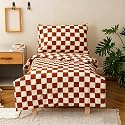 KAREVER Grid Toddler Bedding Set Pumpkin White Checkered 4 Pieces Crib Bed Set Kids Pliad Comforter Set