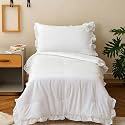KAREVER White Toddler Bedding Set White Ruffles 4 Pieces Crib Bed Set Kids Vintage Comforter Set