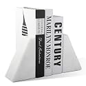 Karibiber Marble Book Ends Decorative, Unique Bookends for Shelves, White Stone Bookends Holds Heavy Books, Weighted Book Holder Stopper for Home Office Desk Bookshelf Decoration, Set of 2