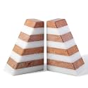 Karibiber Marble Book Ends, Non-Skid Bookends for Shelves, Composite Bookend with Natural Stone, Heavy Duty Book Stopper, Collected CDs and Oversized Books Organizer, White &amp; Red Decorative Bookends