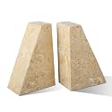 Karibiber Marble Bookend for Heavy Books, Decorative Bookends for Shelves, Durable and Heavy-Duty Book End for Hardback Book &amp; CDS, Unique Book Stopper &amp; Holder, Pearlly Yellow, Set of 2