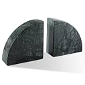 Karibiber Marble Bookend for Shelves, Non-Skid Bookends for Heavy Books, Heavy Duty Book Stopper for CDs, Luxury Book Shelf Holder, Quarter Circle Design Book Ends Decorative, Indian Green, Set of 2