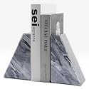 Karibiber Marble Bookends for Heavy Books, Decorative Book Ends for Shelves, Unique and Heavy-Duty Book Ends for Hardback Book & CDS, Stone Book Stopper, Modern Book Holder, Monte Grigi, Set of 2