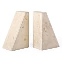Karibiber Marble Bookends for Heavy Books, Decorative Book Ends for Shelves, Beige Stone Durable and Heavy-Duty Book Ends for Hardback Books &amp; CDS, Unique Book Stopper &amp; Holder, Set of 2