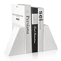 Karibiber Marble Bookends for Heavy Books, Decorative Book Ends for Shelves, White Stone Durable and Heavy-Duty Book Ends for Hardback Books &amp; CDS, Unique Book Stopper &amp; Holder, Set of 2
