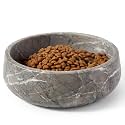 Karibiber Marble Dog Bowl, 5lbs Weighted Dog Food Bowl, Non-Slip Large Heavy Water Bowls, Grey Stone Food and Water Dish for Medium Dogs, Natural Marble, Easy to Clean, Holds 4 Cups