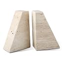 Karibiber Travertine Bookends for Heavy Books, Marble Decorative Bookends for Shelves, Heavy-Duty Stone Book Ends for Hardback Book & Cookbooks, Unique Book Stopper & Holder, Travertino Italy