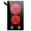 Karinear 110V Electric Cooktop 2 Burners Electric Stove 12" Knob Control