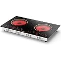 Karinear 2 Burners Electric Cooktop 24 Inch, 110v~120v Countertop and Built-in Elecric Stove Top, Portable Electric Radiant with Outlet Plug, Sensor Touch, Child Safety Lock, Timer(Gold)