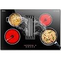 Karinear 30 Inch Electric Cooktop with Downdraft Range Hood, 4 Burners Glass Radiant Stovetop 240V Hardwired, 9 Power Levels, Timer, Pause, Child Lock, 3-Speed Exhaust Fan(No Exhaust Pipe Required)