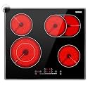 Karinear 4 Burners Electric Cooktop 24 Inch, 220-240v Built-in Electric Ceramic Cooktop with Glass Protection Metal Frame, Expandable Burners, Slider-Touch Control, Multi-function Elecric Stovetop