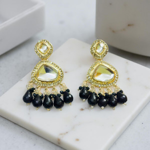 karishma kreation traditional kundan earrings with black beads for girls and women metal jhumki earring