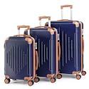 Karl home Hardside Luggage Set 3 Piece with TSA Lock, Blue&amp;Brown