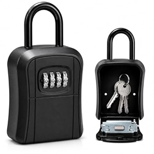 karomouj 4-digit password key safe  wall mounted spare key holder with secure locking compartment  anti-theft access box for home office gym school garage amp rental property 1 pack  black