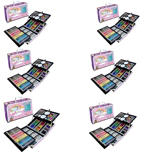 karp 145 pcs unicorn design children deluxe art drawing set for kids case studio art and craft supplies drawing and painting set great gift 6pk - pink color