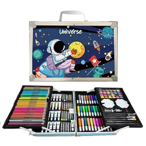 karp 145 pcs astronaut design children deluxe art drawing set for kids case studio art and craft supplies drawing and painting set great gift blue