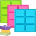 KARP 6 Cavity Rectangle Soap Bar Molds Bread Baking Pan Silicone Mould For Chocolate Covered Cookie Mousse Mould-1 Qty (Mix Color),20X16.5X3 Cm