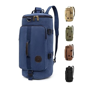 karrier 50l trekking bag for men amp women  durable denim travel backpack cum duffle bag for hiking camping cycling  reinforced straps