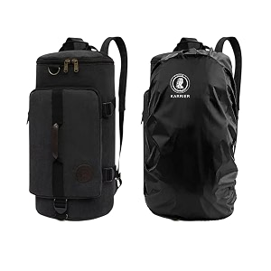 karrier 50l trekking bag for men amp women  durable denim travel backpack cum duffle bag for hiking camping cycling  reinforced straps