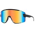 Karsaer Big Shield Wraparound Non-Polarized Sunglasses Rave For Men Women Neon Sun Visor Glasses Cycling Ski Shades B5019, Black