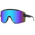 Karsaer Big Shield Wraparound Sunglasses Rave for Men Women Neon Sun Visor Glasses Cycling Ski Shades B5019, Blue