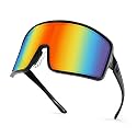 Karsaer Sports Cycling Non-Polarized Sunglasses One Piece Visor Outdoor Windproof Glasses 80S Shades Women Men B5074, Black,Blue, oversized