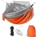Camping Hammock With Mosquito Net - 1/2 Person Outdoor Travel Lightweight Nylon Portable for Hiking Backpacking Beach (Orange)