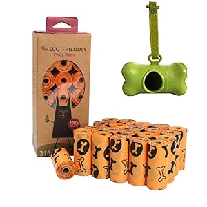 scented dog poop bags extra thick and strong poop bags for dogs biodegradable leak-proof poop dispenser included 9 x 13 inches 21 rolls 315 bags orange