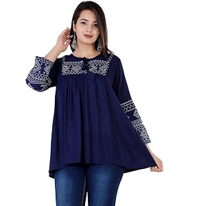 Kartik Fashion Women Rayon Embroidered Regular Top