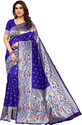 Karuna Creation Woven, Embroidered, Striped Paithani Art Silk, Silk Blend Saree (Dark Blue)
