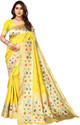 Karuna Creation Woven, Embroidered, Striped Paithani Art Silk, Silk Blend Saree (Yellow)