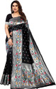 Karuna Creation Woven, Embroidered, Striped Paithani Art Silk, Silk Blend Saree (Black)