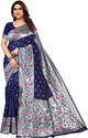 Karuna Creation Woven, Embroidered, Striped Paithani Art Silk, Silk Blend Saree (Dark Blue)
