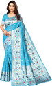 Karuna Creation Woven, Embroidered, Striped Paithani Art Silk, Silk Blend Saree (Light Blue)
