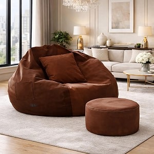 karuto 4xl lounger chair for living room bean bag cover without beans  upto 150 kg cover only tan-brown 4xl