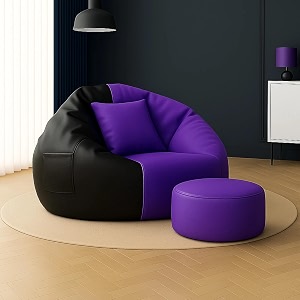 karuto 4xl lounger chair for living room bean bag cover without beans  upto 150 kg cover only black-purple 4xl