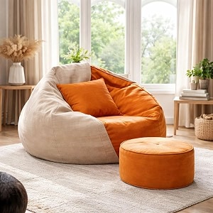 karuto 4xl lounger chair for living room bean bag cover without beans  upto 150 kg cover only orange-cream 4xl