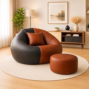 karuto 4xl lounger chair for living room bean bag  without beans  upto 150 kg tan- black 4xl