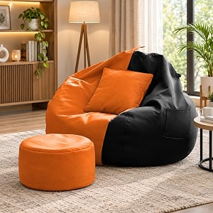 karuto 4xl lounger chair for living room bean bag cover without beans  upto 150 kg cover only orange-black 4xl