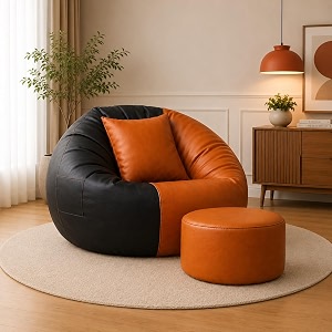 karuto 4xl lounger chair for living room bean bag  without beans  upto 150 kg blackorange 4xl