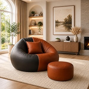 karuto 4xl lounger chair for living room bean bag cover without beans  upto 150 kg cover only tan-black 4xl