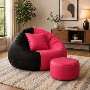 karuto 4xl lounger chair for living room bean bag cover without beans  upto 150 kg cover only pink-black 4xl