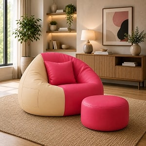 karuto 4xl lounger chair for living room bean bag cover without beans  upto 150 kg cover only pink-cream 4xl